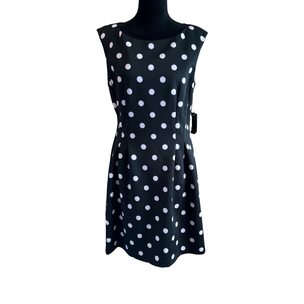 Polka Dot Sleeveless Dress - Black and White - Picture 2 of 14